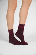 Burgundy Power Stripe Pilates grip socks by Gripliin