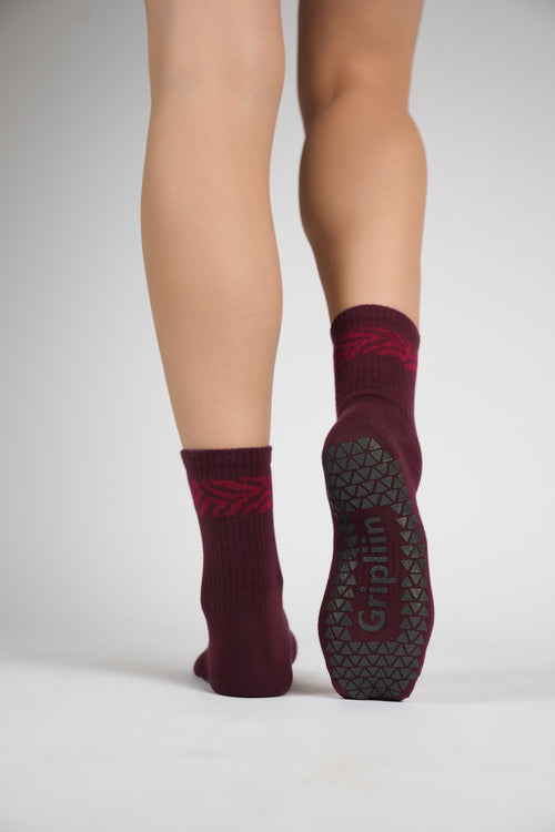 Burgundy Power Stripe Pilates grip socks by Gripliin
