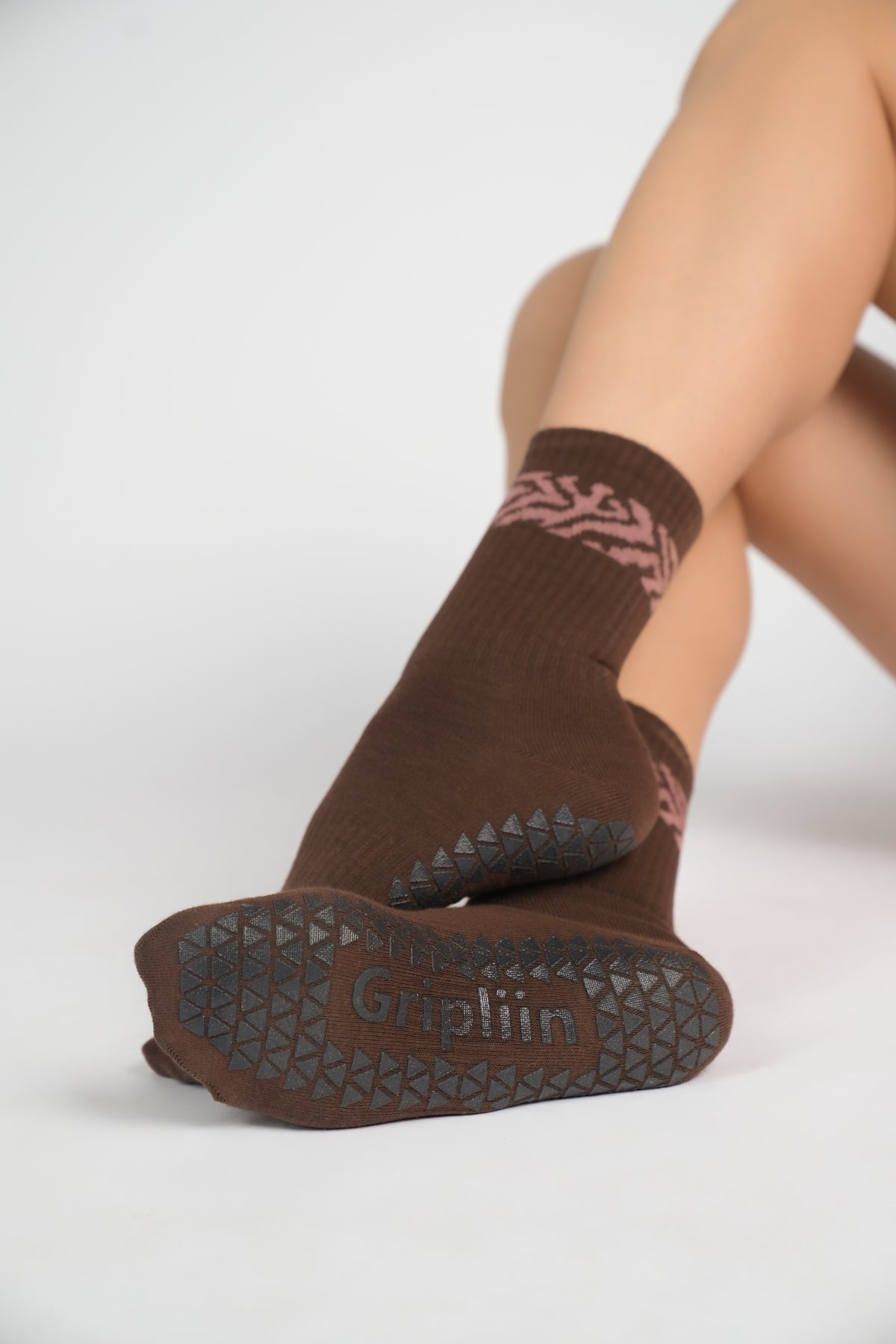Drift Brown Power Stripe Pilates grip socks by Gripliin